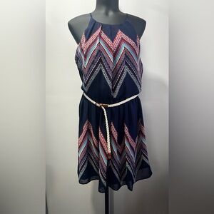 by & by Navy Chevron Midi Dress